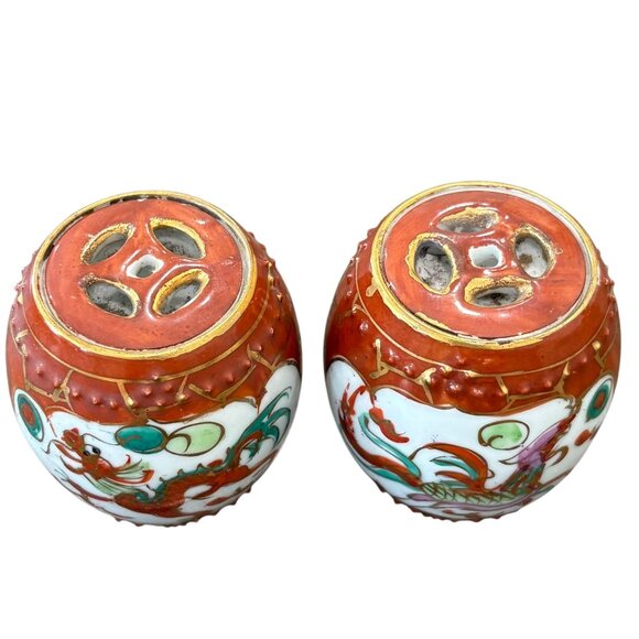 Vintage Asian Style Chinese Ceramic Dragon Motif Ginger Jar Pair With Lid - Picture 2 of 6